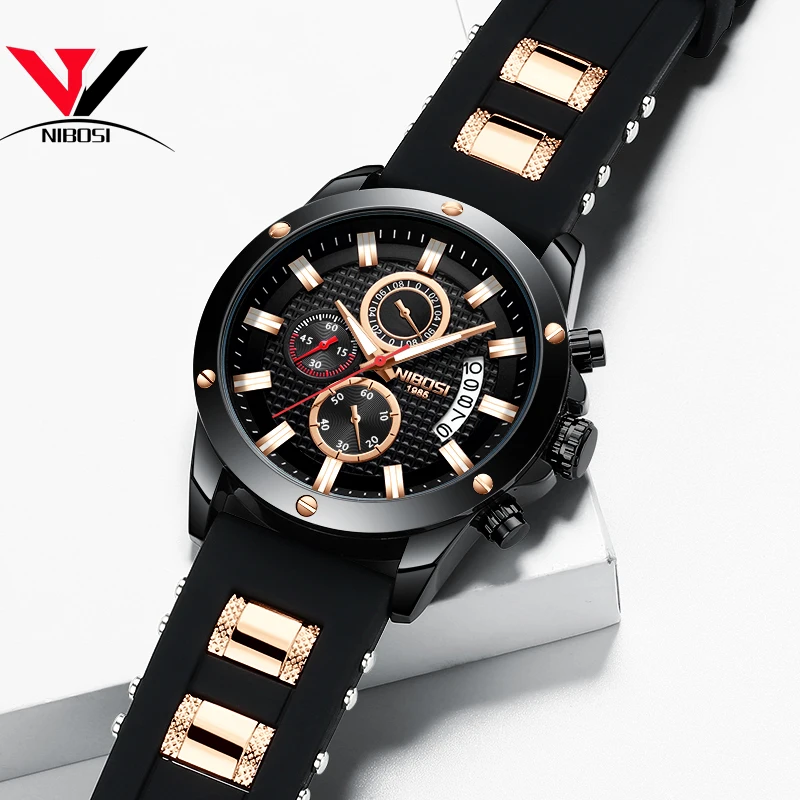 Часы наручные NIBOSI мужские с хронографом водонепроницаемые в стиле
