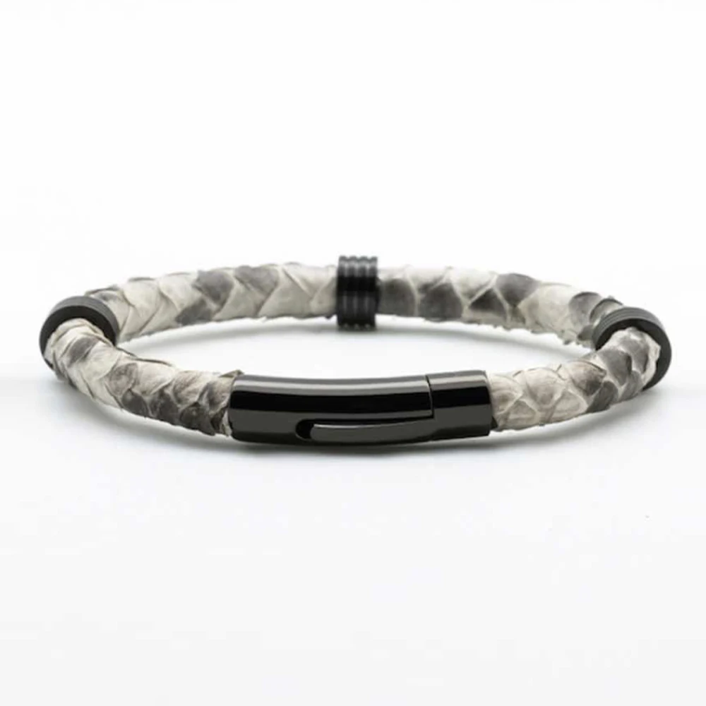 Высококачественный кожаный браслет питона из нержавеющей стали 316L змеиной кожи