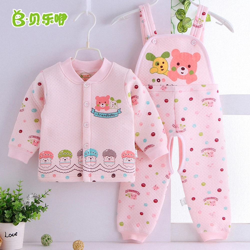 Autumn Winter baby boy girl 2pcs set Children Long Sleeve undershirt + Suspender Trousers sets warm clothes for 6-24M | Детская одежда