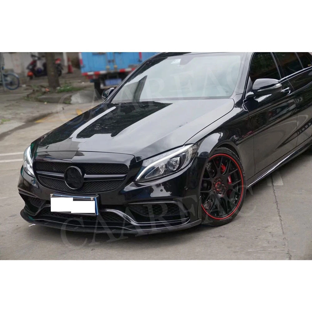 C Класс углеродного волокна передний спойлер для губ с боковыми планками полоски