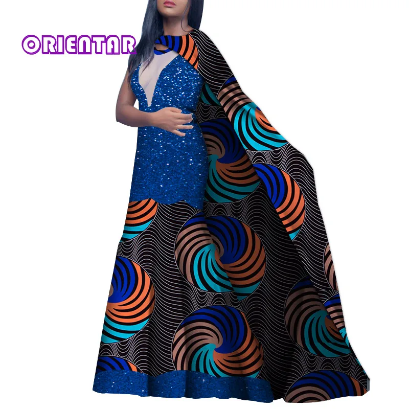 African Dress Women African Print Glitter Bling Party Dresses Sexy Perspective V-neck Floor-length Cloak African Clothes WY4810