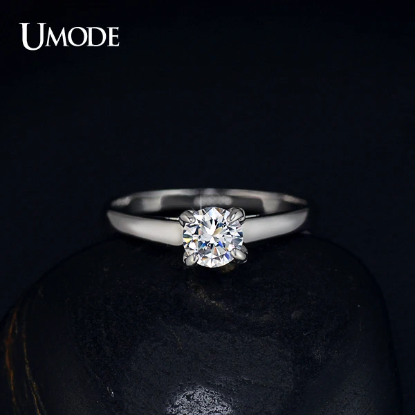 UMODE Распродажа, женские обручальные кольца с покрытием из белого золота и 4 классическими отдельно прикрепленными фианитами JR0137