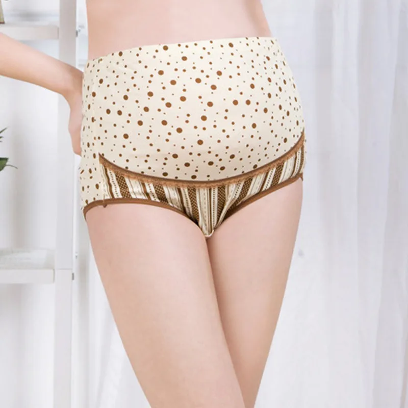 100% хлопковые трусики для беременных с высокой талией принтом в горошек нижнее