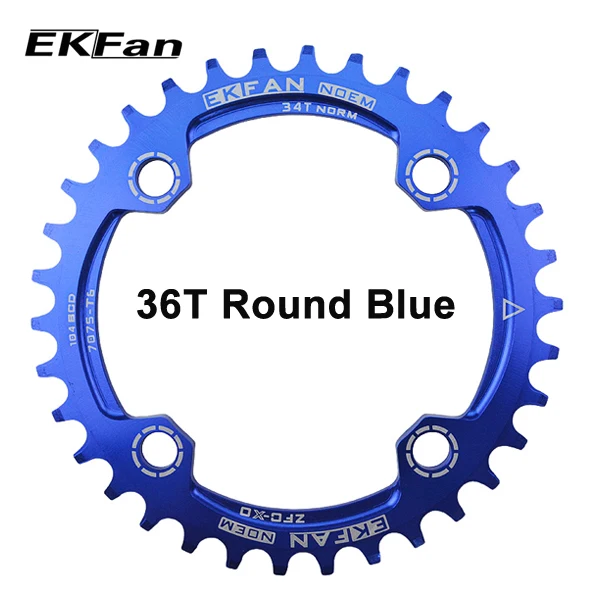 Новая велосипедная Звездочка EKFan 104BCD 32 T/34 T/36 T круглая овальная велосипедная Звездочка 7075-T6 MTB велосипедная круглая шатунная пластина - Цвет: 36T Round Blue