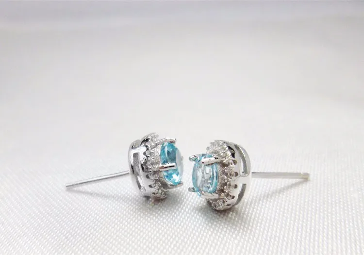 Charme Винтажные серьги женские серебро 925 пробы круглые серьги-шпильки Блестящий крой Натуральный топаз серьги с топазами