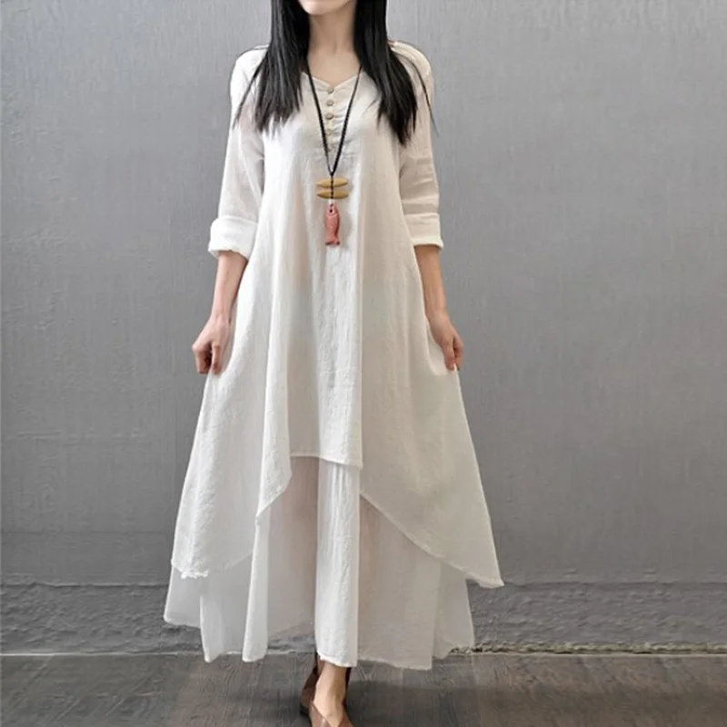 Женское льняное платье в китайском ретро-стиле 1 шт. | Женская одежда