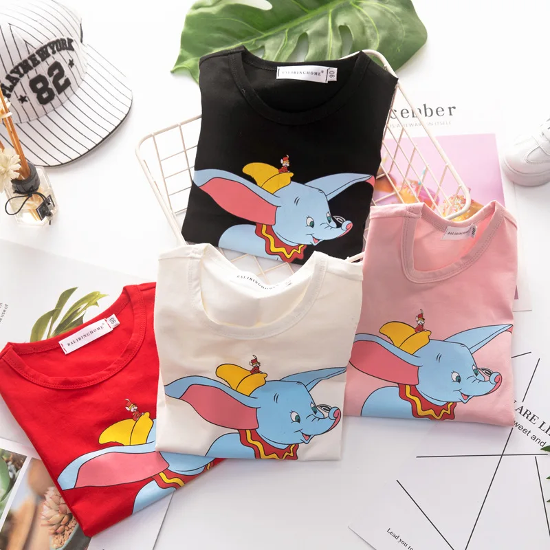 Детские летние футболки Дамбо для девочек семейная Одинаковая одежда мамы и меня
