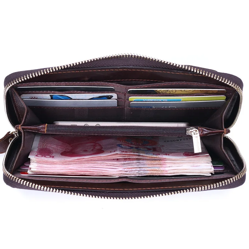 

New Fashion Business Men's Long Wallets Natural Real Leather Male Cow Genuine Leather Cash Purses Clutch Men Phone Card Holders