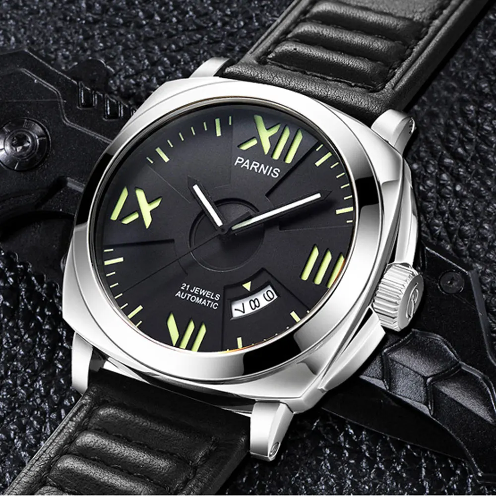 2019 New Arrivals Mens Watces Top Brand Luxury Automatic Watch Parnis 44mm Mechanical Watches Calendar Luminous 100M Swim | Наручные часы
