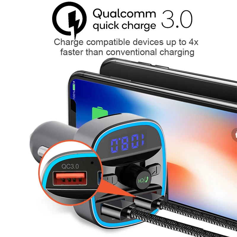 QC3.0 автомобильное зарядное устройство Bluetooth 5,0 fm-передатчик Автомобильный mp3 музыка U диск плеер с tf-картой Bluetooth hands-free kit приемник