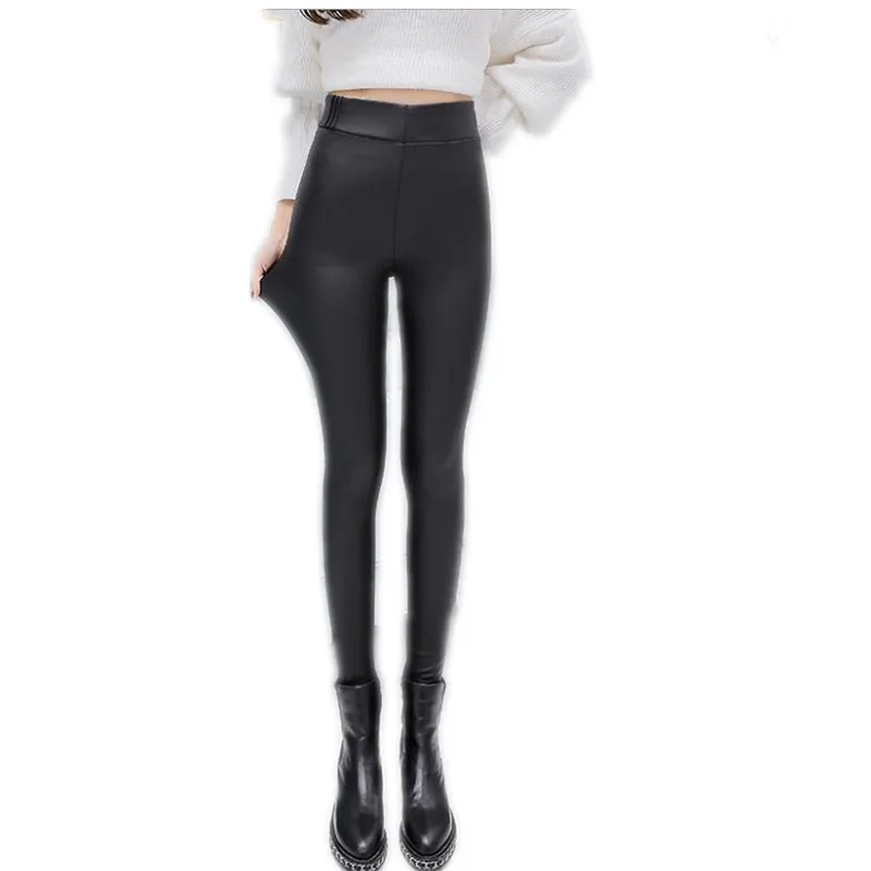 

2018New Fashion Autumn Winter PU Women Leggings Female Ankle-Length Thin Leggings Pu Plus Size 3XL Elastic Waist Leggings Q749