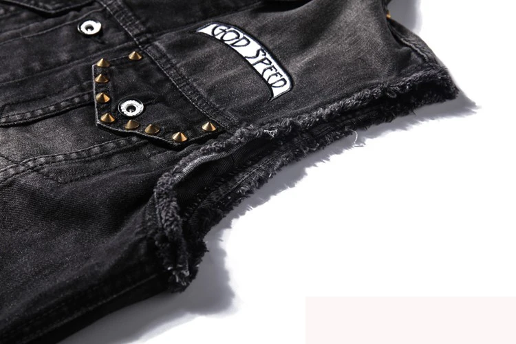 

men motor club crossing feather wing embroidery rivet denim vest waistcoat