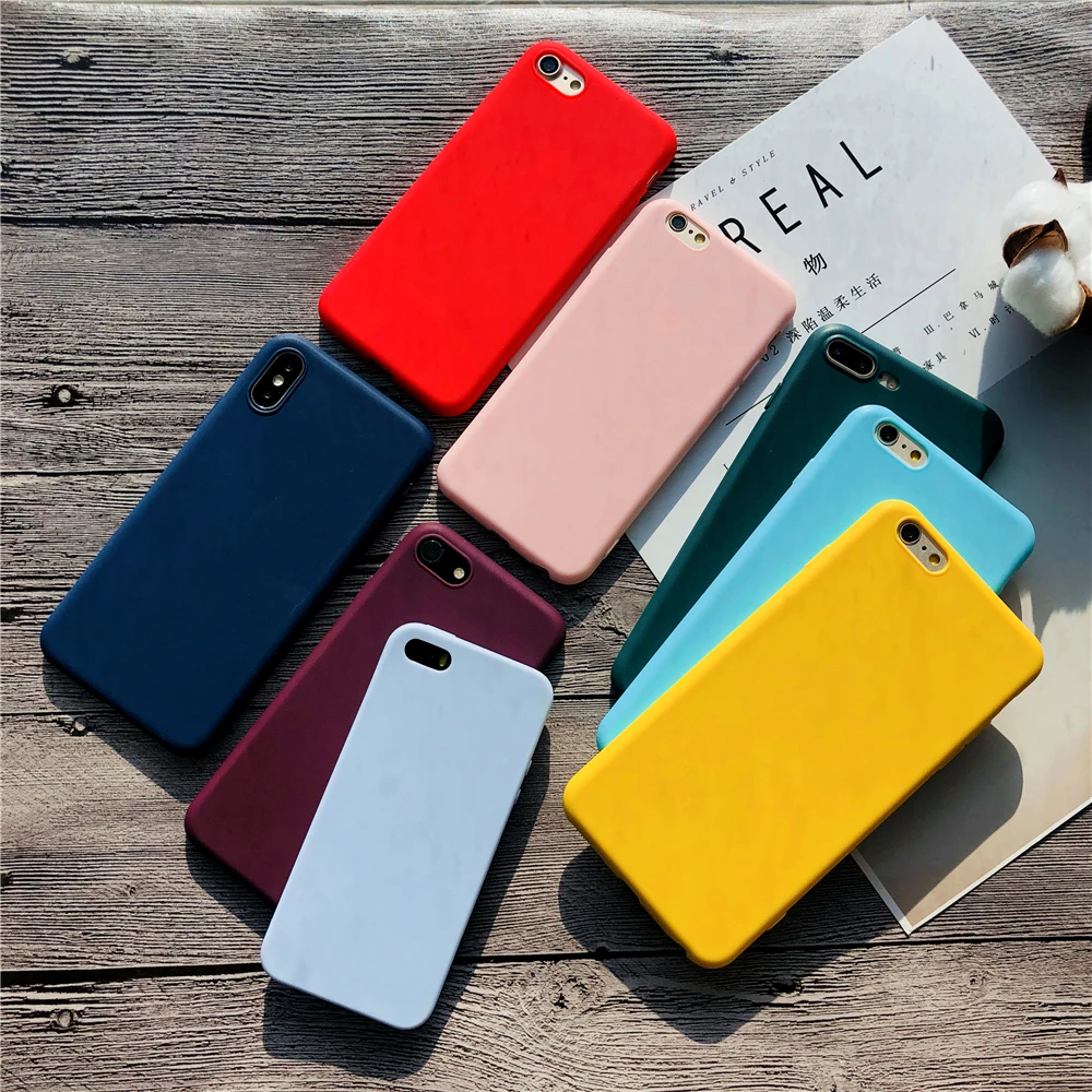 Cases For Iphone 8 Vintage Pure Color All Inclusive Soft TPU Frosted Phone Case 8Plus Cute Candy Back Cover |