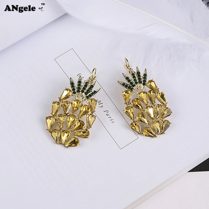 Новый Желтый Кристалл Горный Хрусталь Серьги Длинные Фрукты Ананас Punk Для Женщин