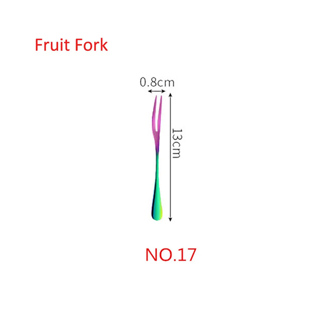 NO.17 Fruit Fork 1/5 шт творческие 304 Нержавеющая сталь набор столовых приборов Радуга Комплектная Посуда Столовые приборы для путешествий торт вилка стейк Ножи для свадьбы и отеля - Цвет: NO.17 Fruit Fork