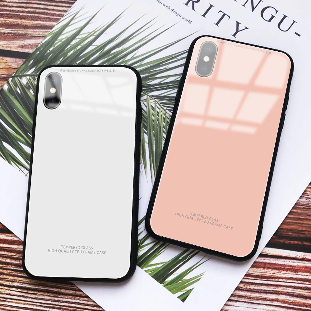 Back Cover Phone Cases For iPhone 6 6S 7 8 S Plus X XR XS MAX Pure Color Tempered Glass Case Soft TPU Frame PC Bags Armor 