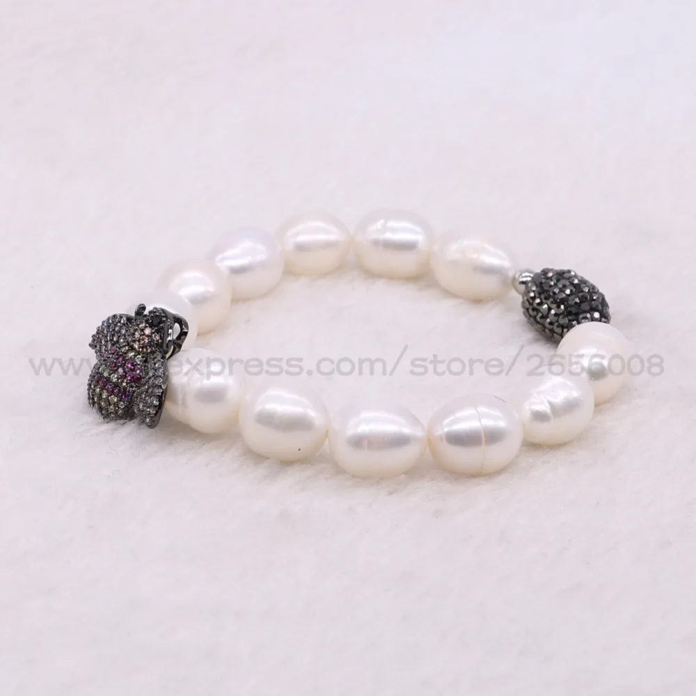 4 нити браслет из натурального жемчуга с микро-ПАВЕ шармы в виде пчелы ювелирные