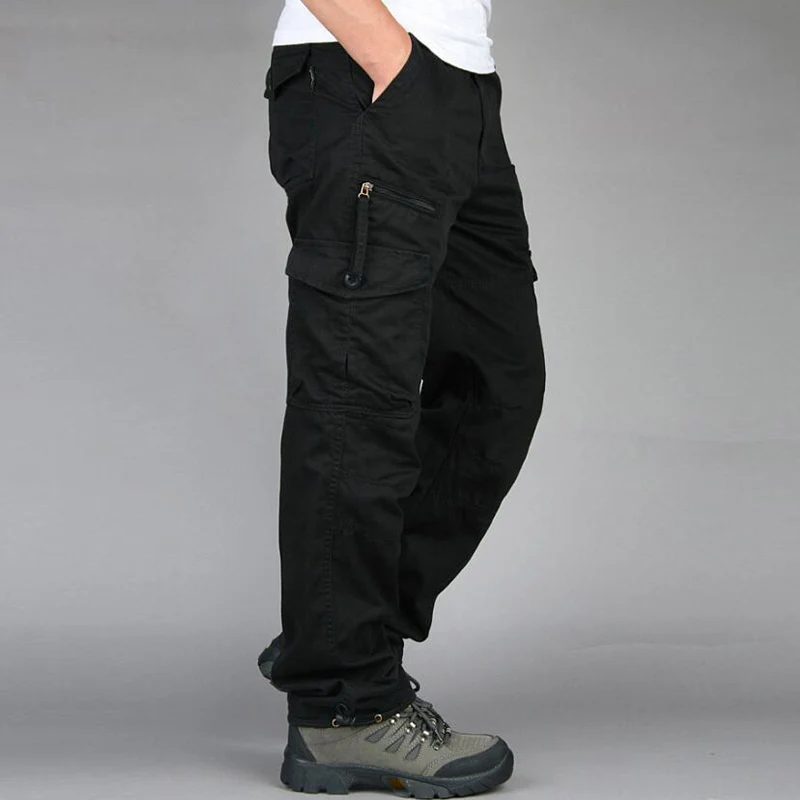 J18 black Men's Casual Pants Loose Straight Multi Pocket Trousers Outdoor Overalls pantalones hombre Male jogger tactical cargo pants - Цвет: J18 black