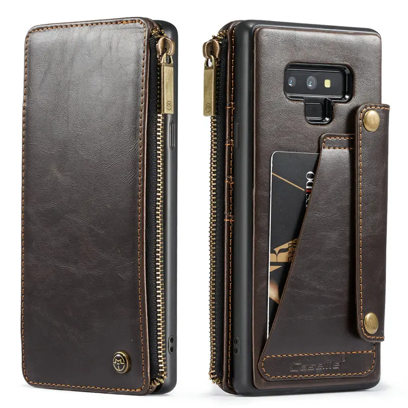 Brown Чехол-кошелек для iPhone XS, XS, Max, XR, карман на молнии, отделения для кредитных карт, задний Чехол для iPhone X, 7, 6, 8 Plus, съемный кожаный чехол - Цвет: Brown