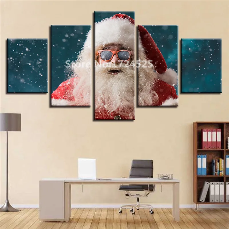 

Canvas Posters Modern Home Decor Living Room Wall Art Frameless 5 Pieces Santa Claus Paintings HD Print Unframed In High Quality