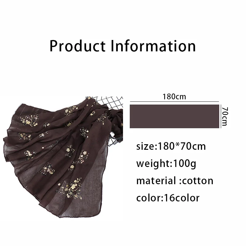 Для женщин блеск цветочный хиджаб шарф хлопок мусульманских мерцающий Цветок