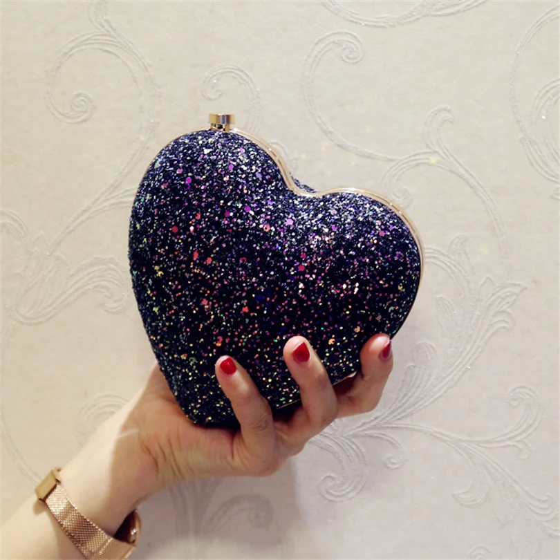 Black День клатч вечерние сумки любовь в форме сердца Bling цепи Кроссбоди сумка для свадьбы замок с бриллиантами Кошелек вечерние сумки - Цвет: Black