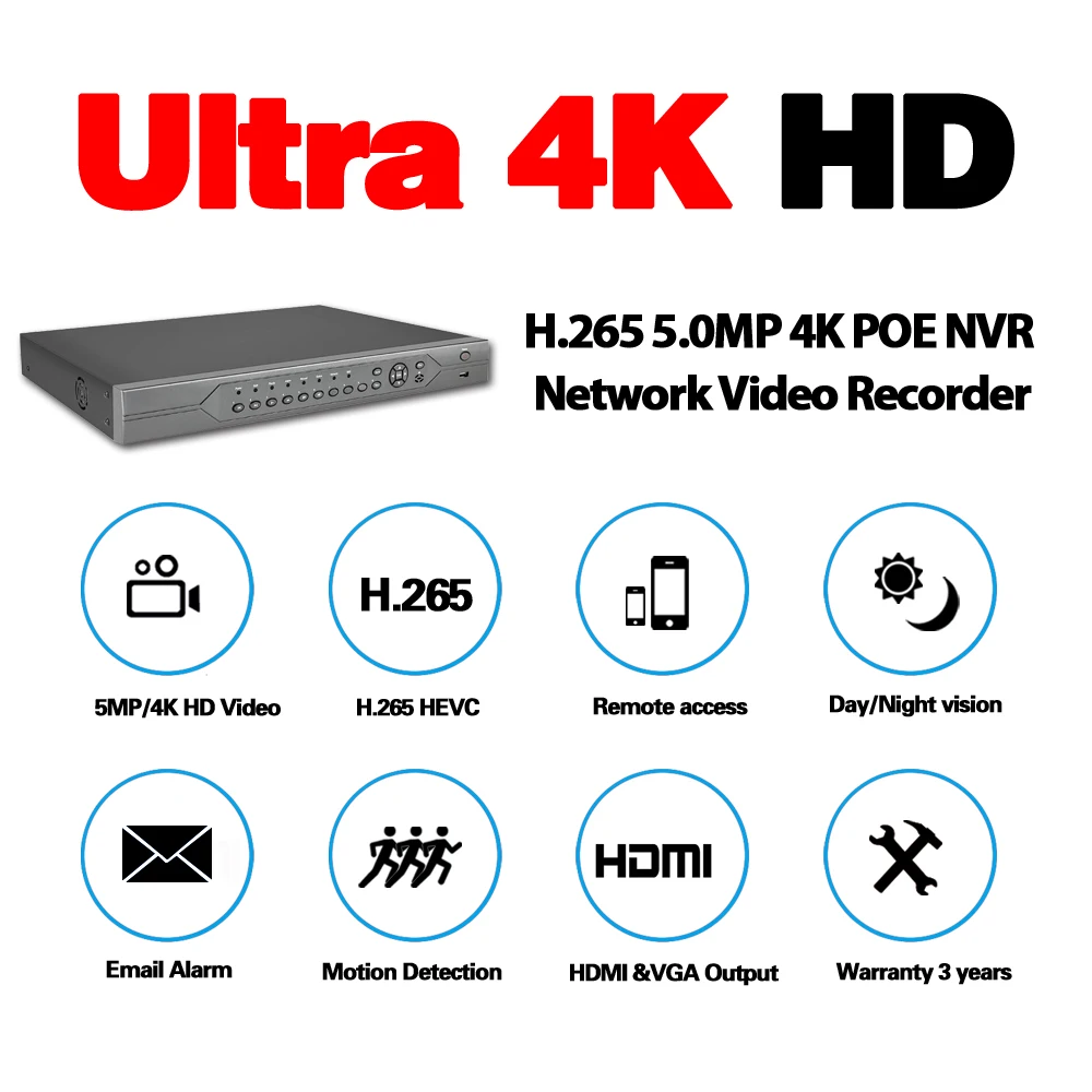 H.265 Max 4K 5 МП 4 канала 8 каналов 16 48 в POE сетевой видеорегистратор до аудиовыход
