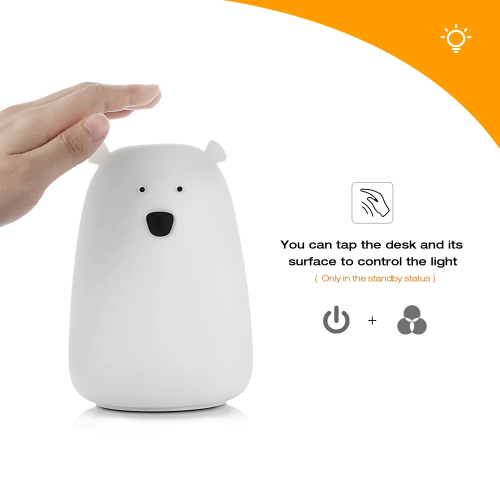 Светодиодная прикроватная лампа с большим медведем силиконовая детская
