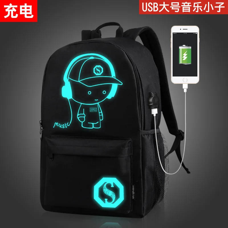 002--L--USB Модный рюкзак для студентов, ночная анимация, школьная сумка для мальчиков и девочек, рюкзак для ноутбука с USB зарядкой - Цвет: 002--L--USB