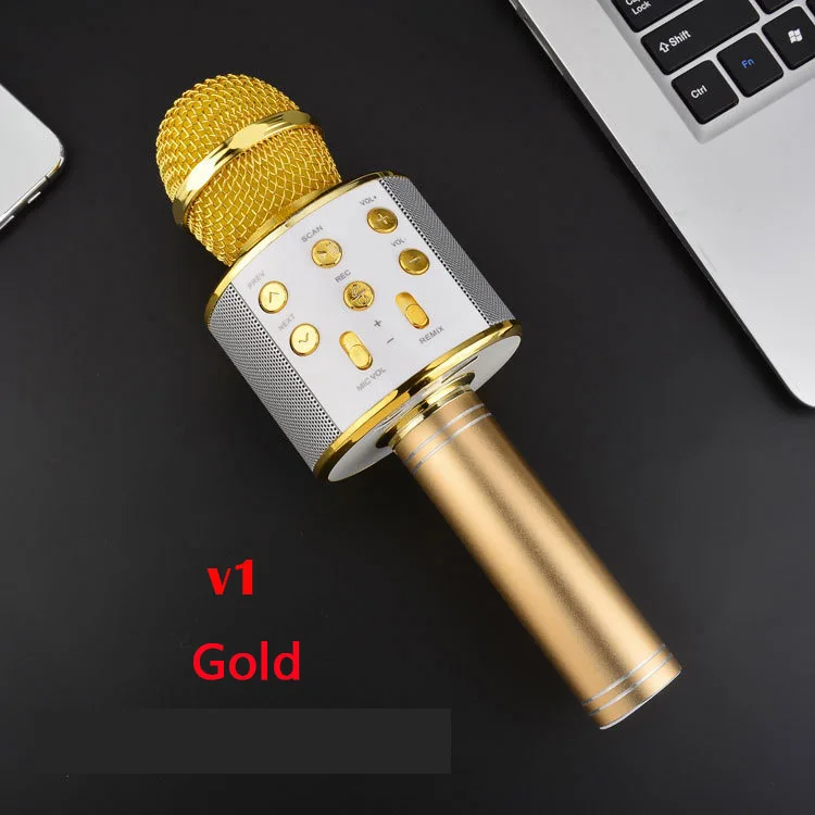 Испания сток WSTER WS-858 беспроводной Bluetooth Караоке ручной микрофон динамик мини домашний телефон караоке машина быстрая - Цвет: Gold V1