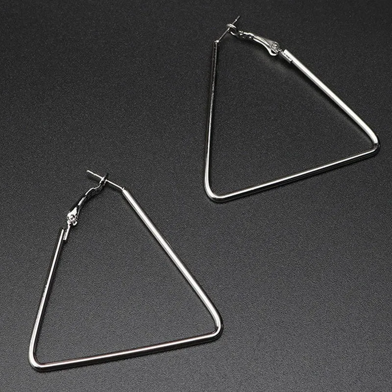 Triangle Изысканный Большой круг обруч серьги для женщин Персонализированные золото/серебро подарок Высокое качество Популярные девушки ювелирные изделия Сердце Круглый 50 мм - Окраска металла: Triangle