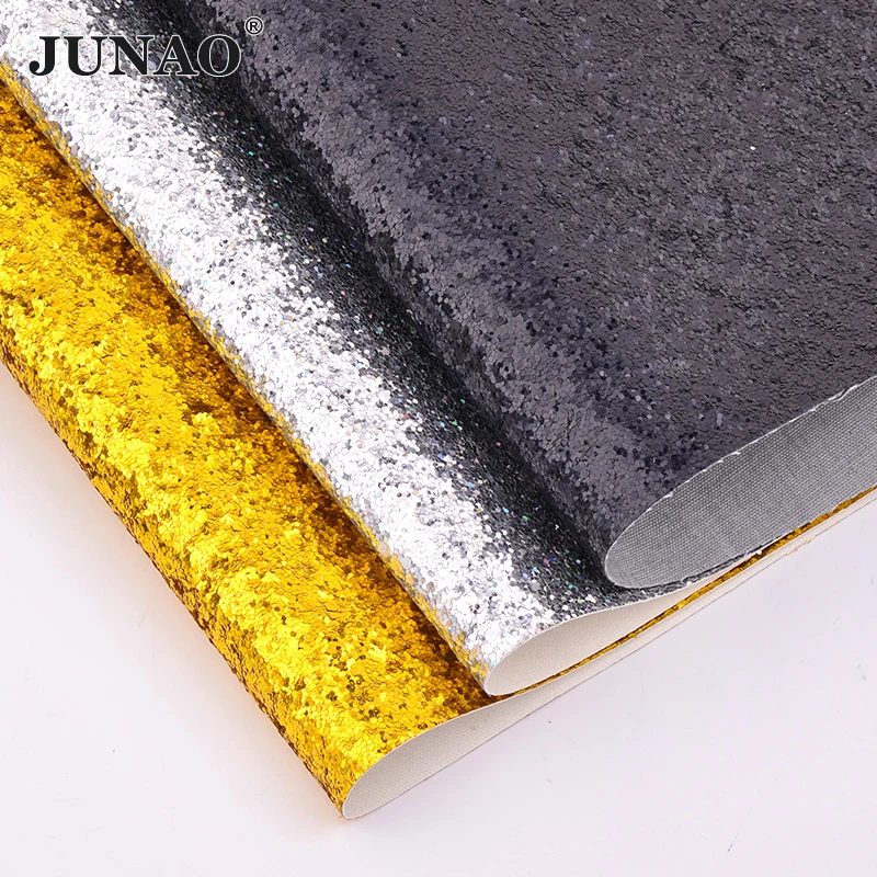 JUNAO 20*34 см серебристо золотисто черная блестящая синтетическая кожаная ткань