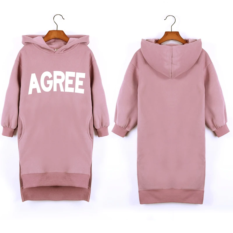 Kids Girls Fleece Dress Fall Winter 2020 Big Long Sleeve Thick Hoodie Dresses Casual Hooded Coat Clothes | Детская одежда и обувь