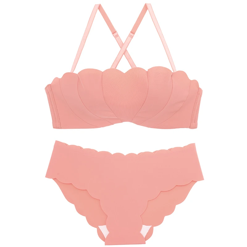 Pink Новое Женское модное желтое розовое сексуальное нижнее белье, комплекты беспроводных хлопковых трусиков с пуш-ап бюстгальтером, цельное нижнее белье - Цвет: Pink