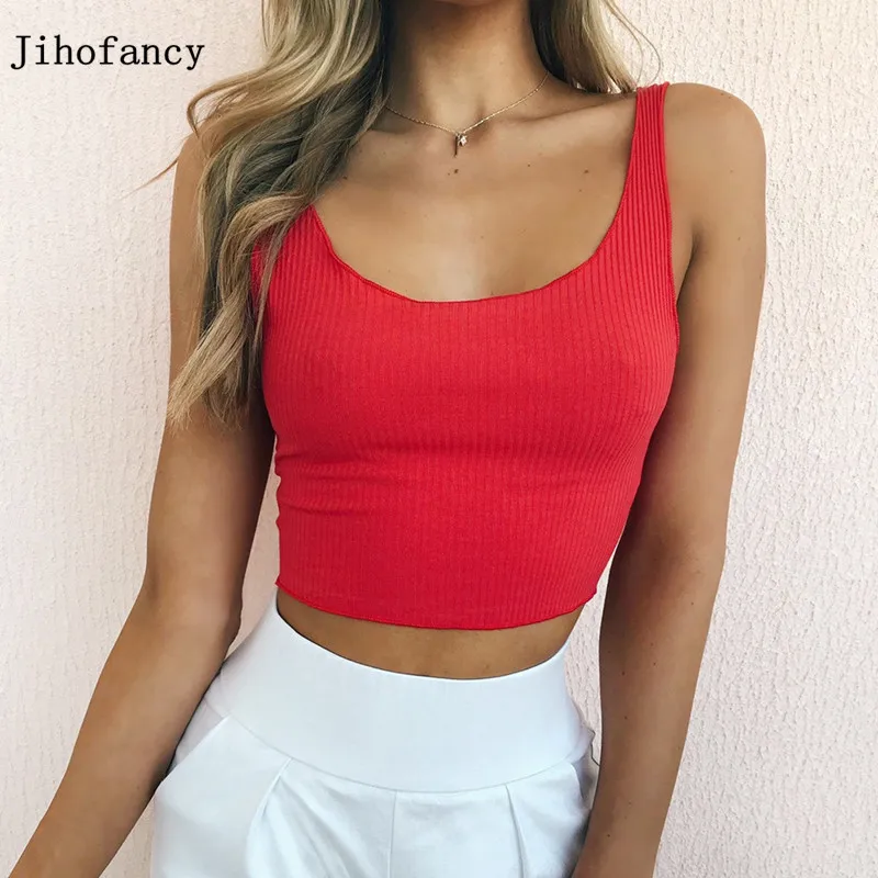 Jihofancy Summer Tank Top Women Sleeveless Crop Scoop Neck Slim Cropped Shirt Short Camis T-shirts Tees |
