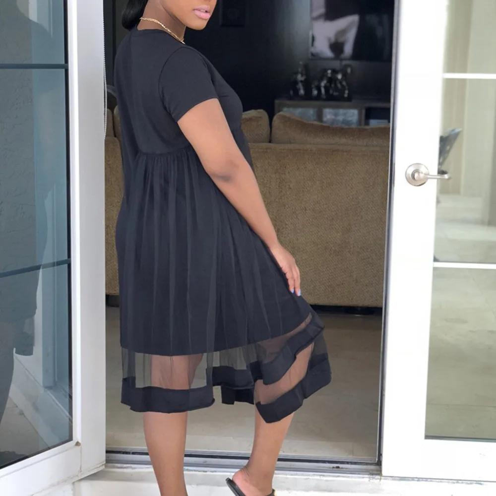 Feitong женская мода Повседневное платье с круглым вырезом и коротким рукавом