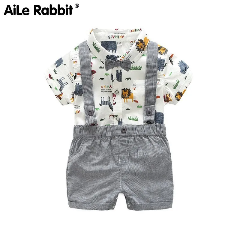 AiLe Rabbit/Детский костюм двойка с короткими рукавами и рисунком животных Ha. Рубашка +