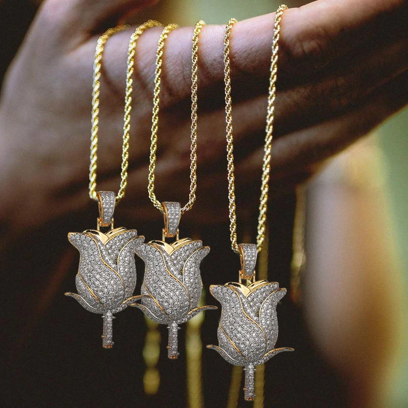 Мужская Двухцветная подвеска в виде Розы украшение стиле хип хоп из