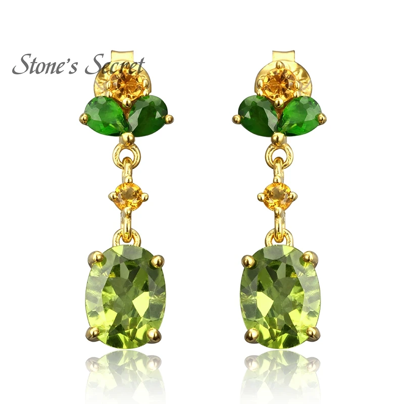 4.37ctw Manchurian Peridot желтые сапфировые диопсиды 18k золотые серьги из серебра|earring