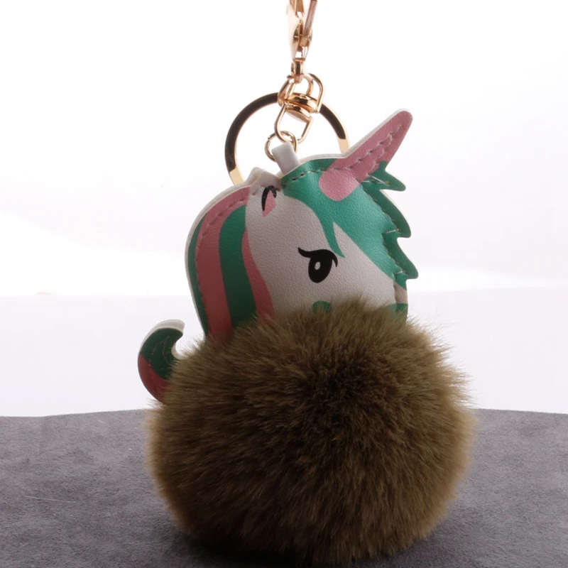 Kawaii единорог плюшевые животные пушистый мех Pom мультфильм аниме Единорог игрушка чучела плюшевые животные брелок с подвеской для сумки Рождественский подарок - Цвет: TOY106-21