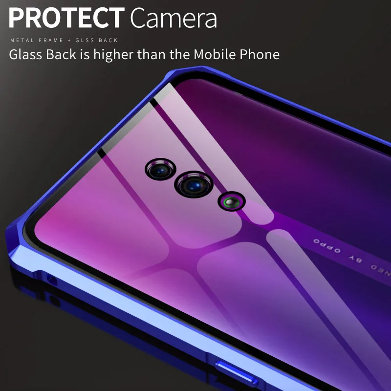 Luxury Aluminum Metal Armor Case For OPPO Reno Shockproof Transparent Clear Glass Back Cover Bumper etui |