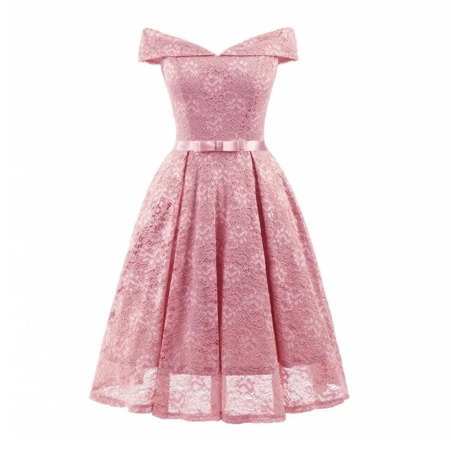 Pink Зеленые кружевные Элегантные платья невесты с открытыми плечами короткое платье подружки невесты платья с v-образным вырезом для свадебной вечеринки Vestido - Цвет: Pink