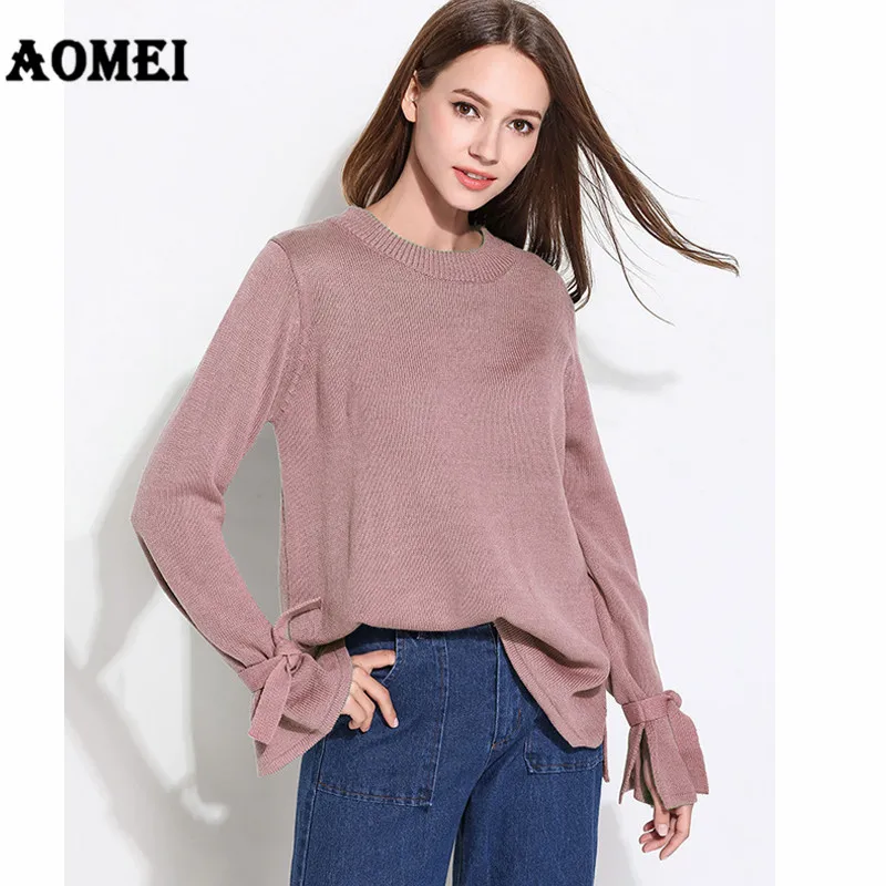 Women Knitting Tops Sweater Pullovers Blue Wine Red Split Long Sleeve Solid Casual Loose Clothing New Korean Fashion 2019 Autumn | Женская