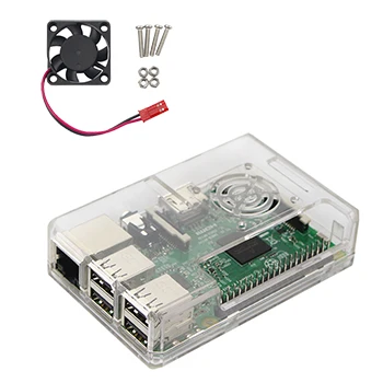 Raspberry Pi 3 B+ Plus ABS Чехол прозрачный/красный/синий прозрачный корпус коробки+ вентилятор охлаждения совместимый для Raspberry Pi 3 Model B - Цвет: Transparent