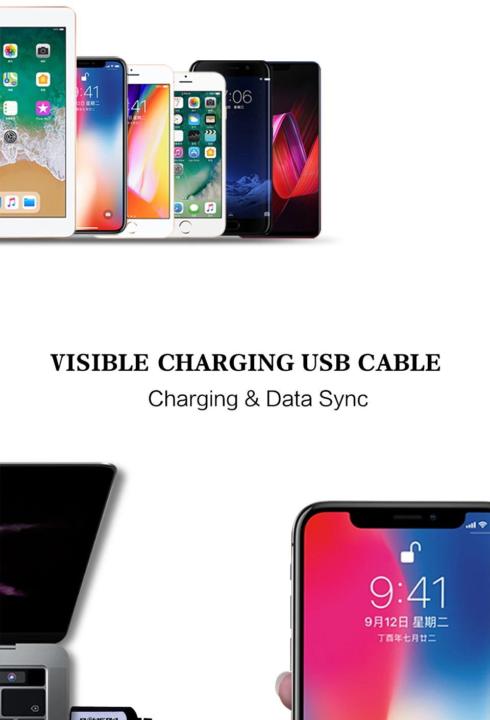 Power4 усиленный Micro кабель usbc для iPhone xs max светящийся светодиодный usb type C кабель для Lightning samsung зарядный кабель Micro