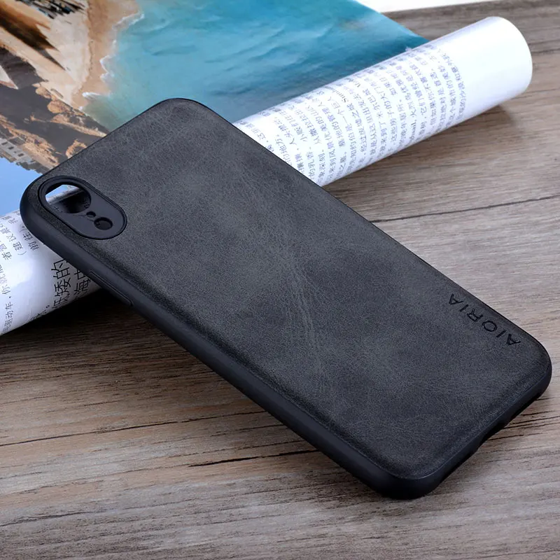 Чехол для iphone XR X XS Max роскошный винтажный кожаный чехол для iphone xr x xs max чехол для телефона coque capa модный - Цвет: black