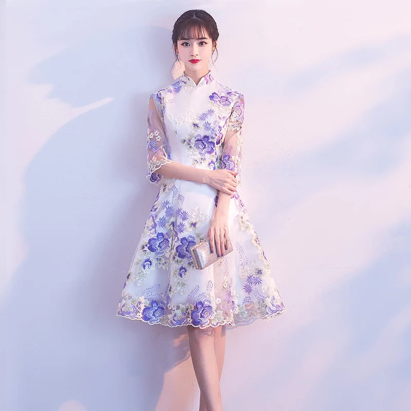 Модное свадебное платье Cheongsam, Восточное вечернее платье в китайском стиле, женское элегантное платье Qipao, Сексуальное мини платье в стиле ретро, Vestido S-3XL