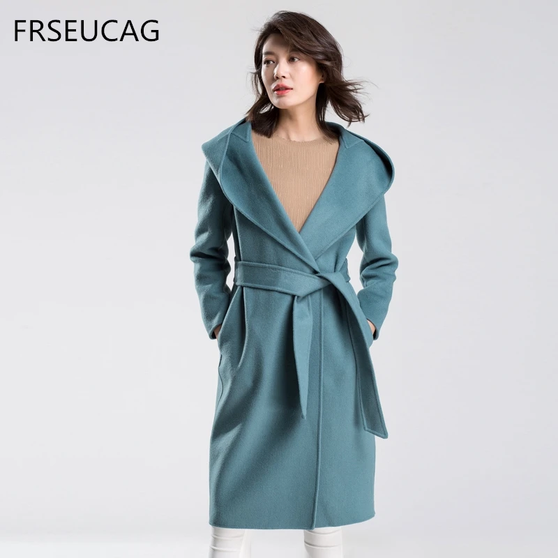 FRSEUCAG2018, хит, новинка, Высококачественная мода, двухстороннее шерстяное пальто с длинными рукавами, вязаный кардиган, осенняя и зимняя шерстяная куртка