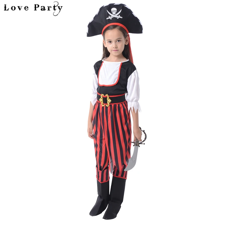 Halloween Striped Girls Skirts Performance Costume Children Cosplay Pirate Clothing Kids Pary Fashion Show Sets With Hat | Тематическая