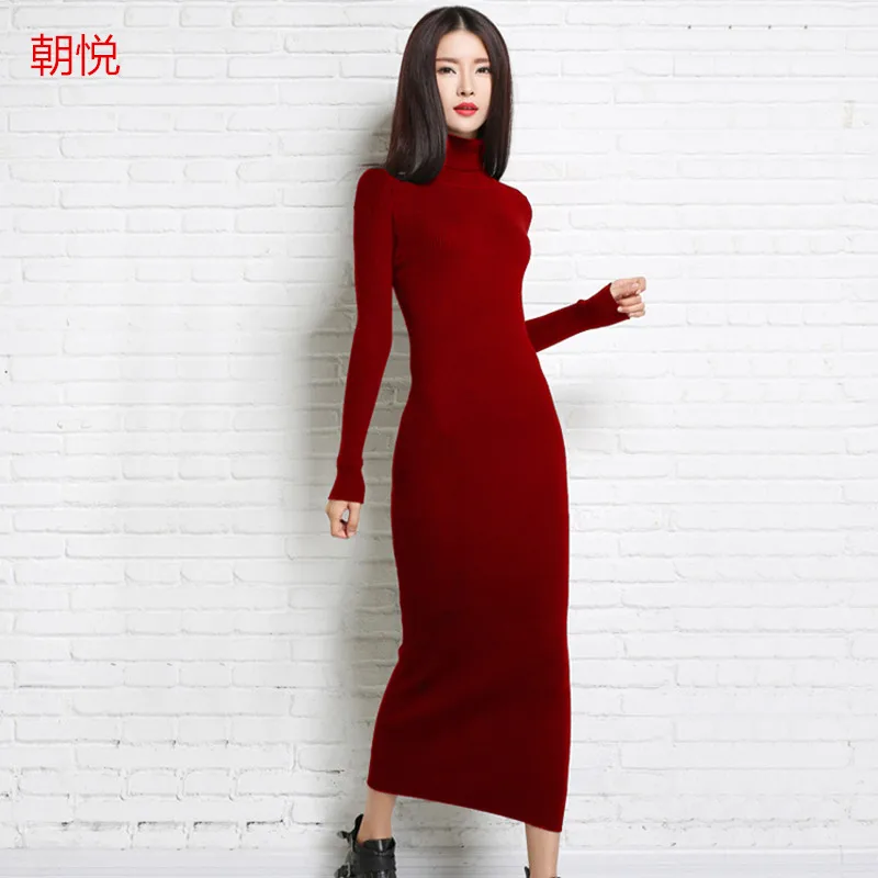 

2020 New Autumn Aand Winter Sexy Long Dress Soft Feminine Cashmere Sweater Female Turtleneck Knitted Pullovers 6Colors Jumpers
